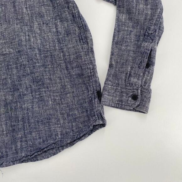 Sandanista Button Front Shirt Womens Sz M Blue Black Linen Blend Coastal Grandma - Picture 8 of 13